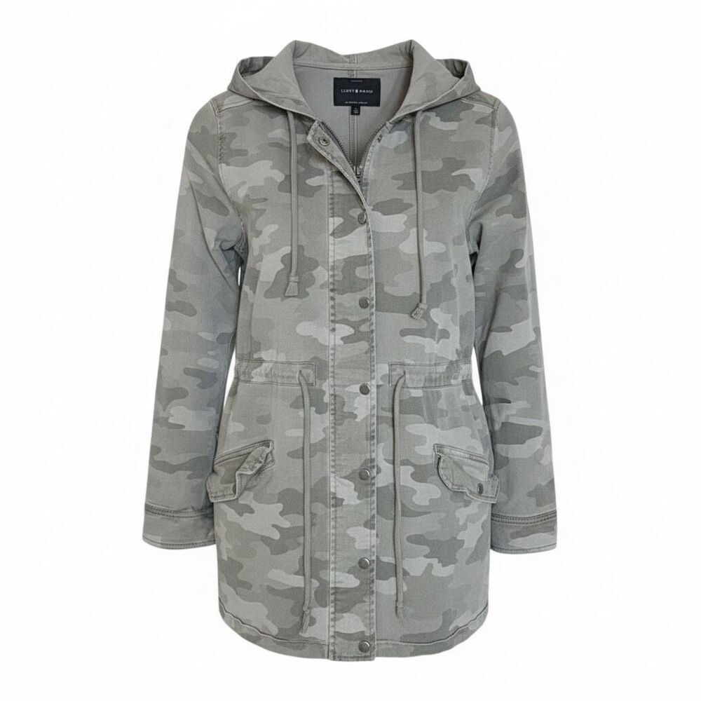 Lucky Brand Camo Zip & Snap Drawstring Hooded Utility Jacket Green Small